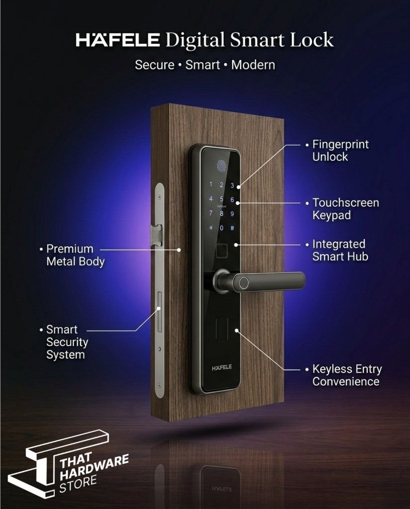 Hafele digital smart door lock with fingerprint and keypad security system