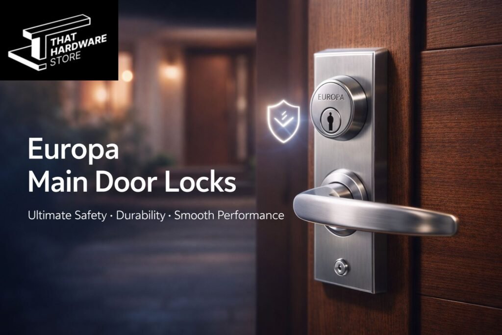 Europa main door locks installed on modern wooden entrance door showing premium security and durable finish