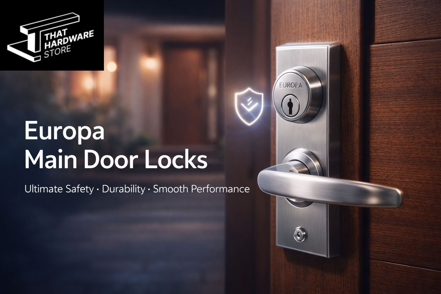 Europa main door locks installed on modern wooden entrance door showing premium security and durable finish