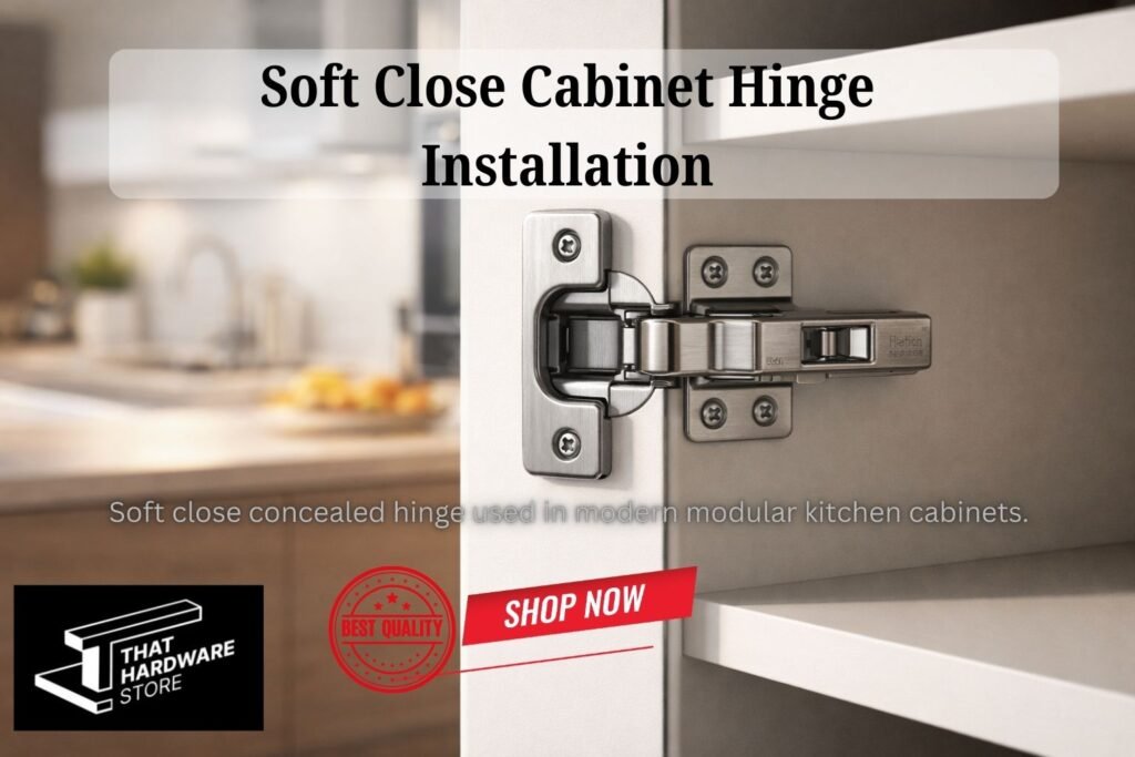 Soft close cabinet hinge installed in modular kitchen cabinet