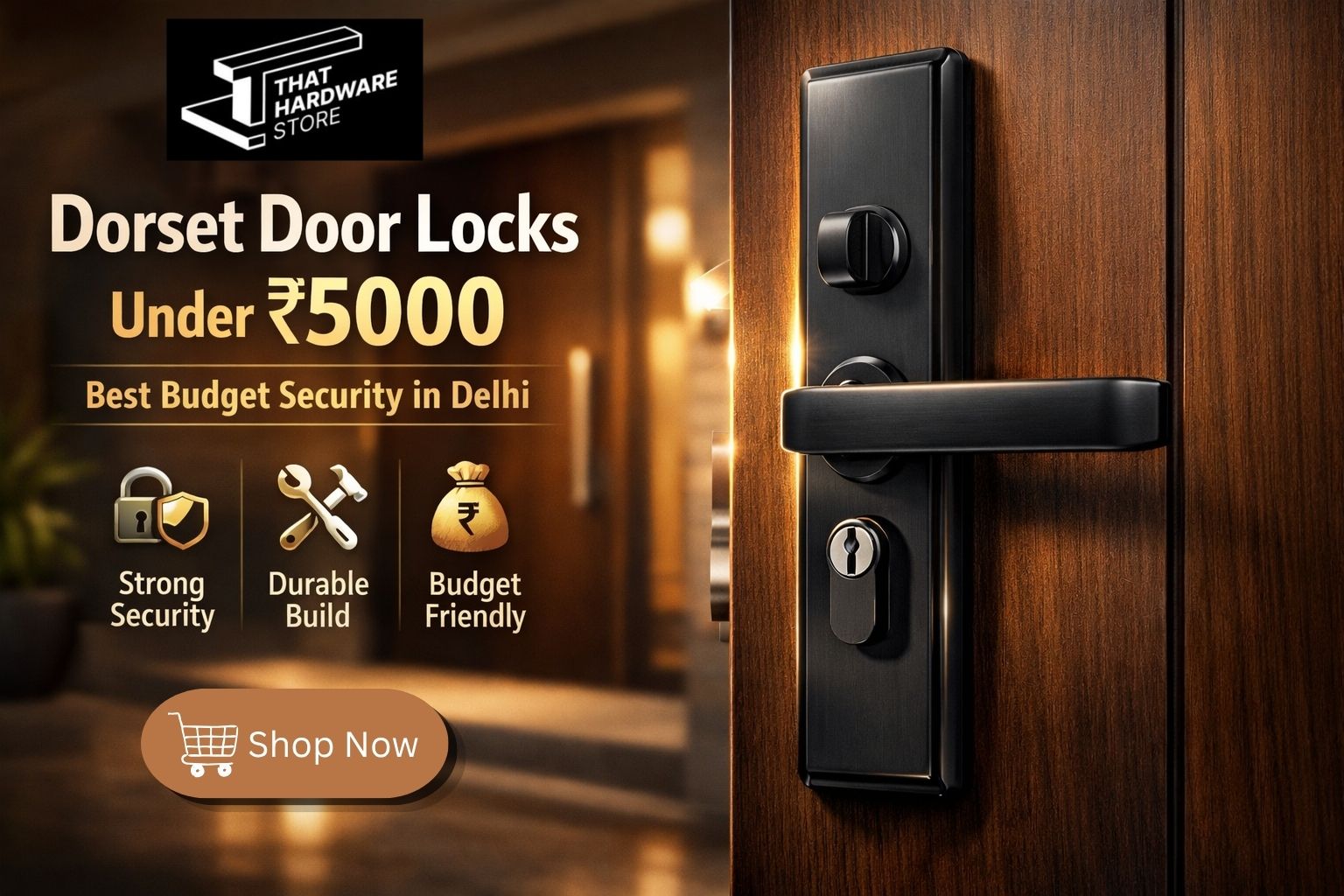 Dorset mortise door locks under 5000 installed on modern wooden door in Delhi