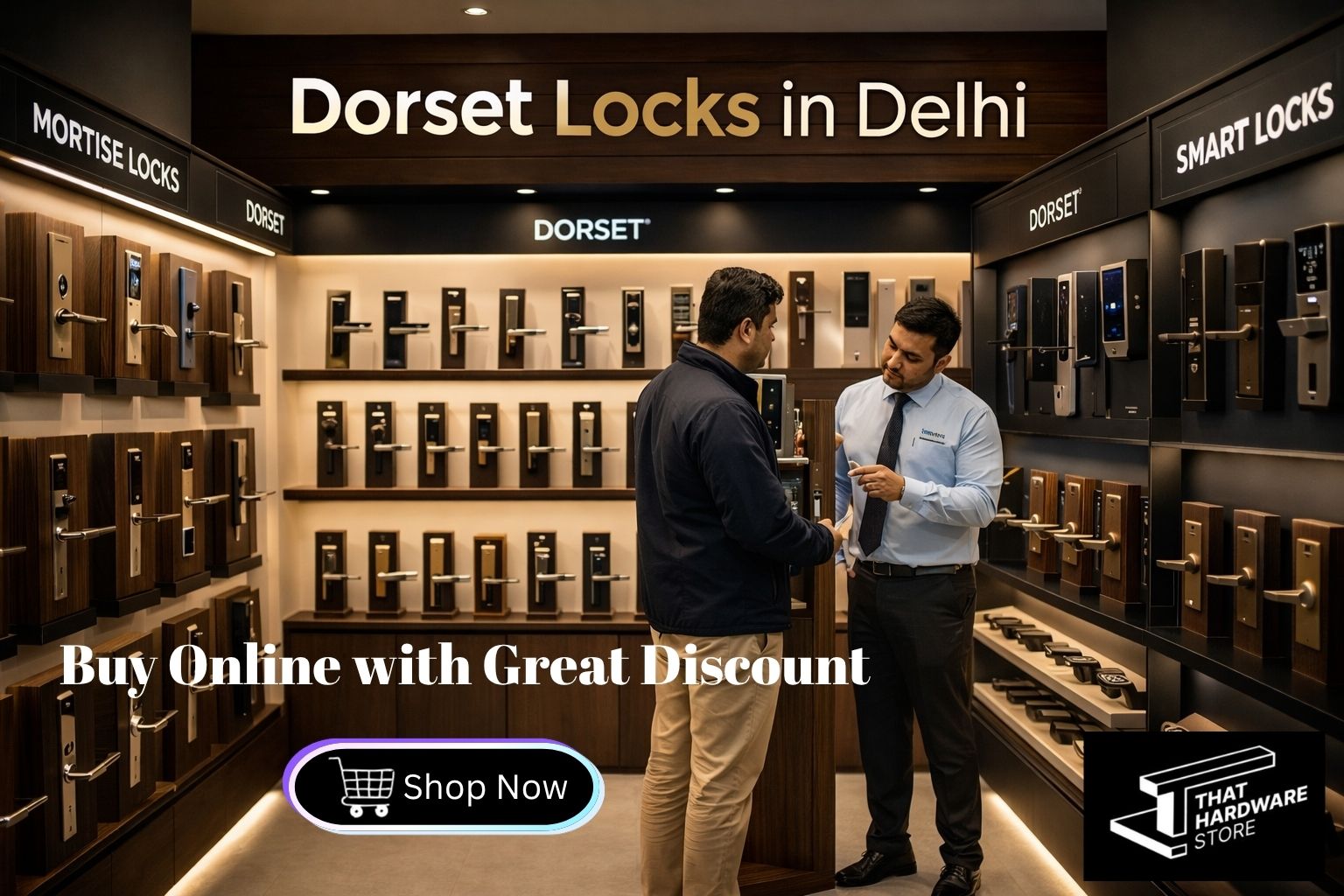 Dorset locks showroom store in Delhi with display of premium door locks