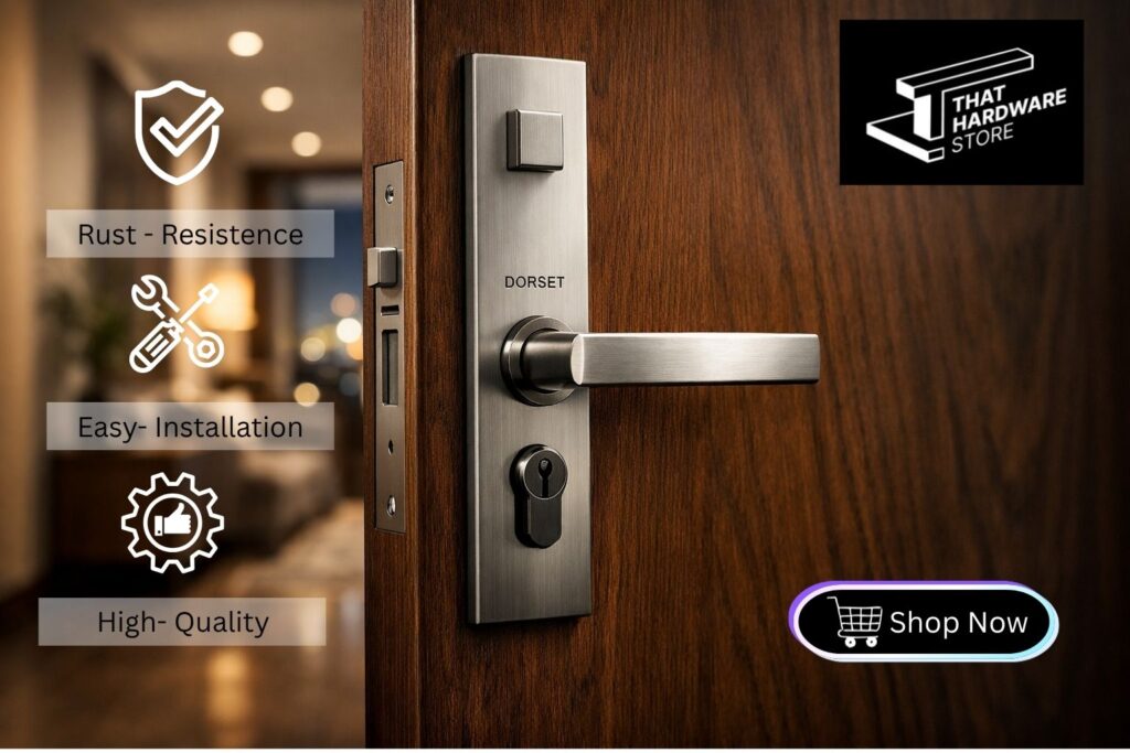 Dorset mortise lock installed on wooden door