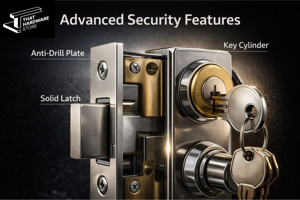 main door lock security features anti drill plate solid latch key cylinder