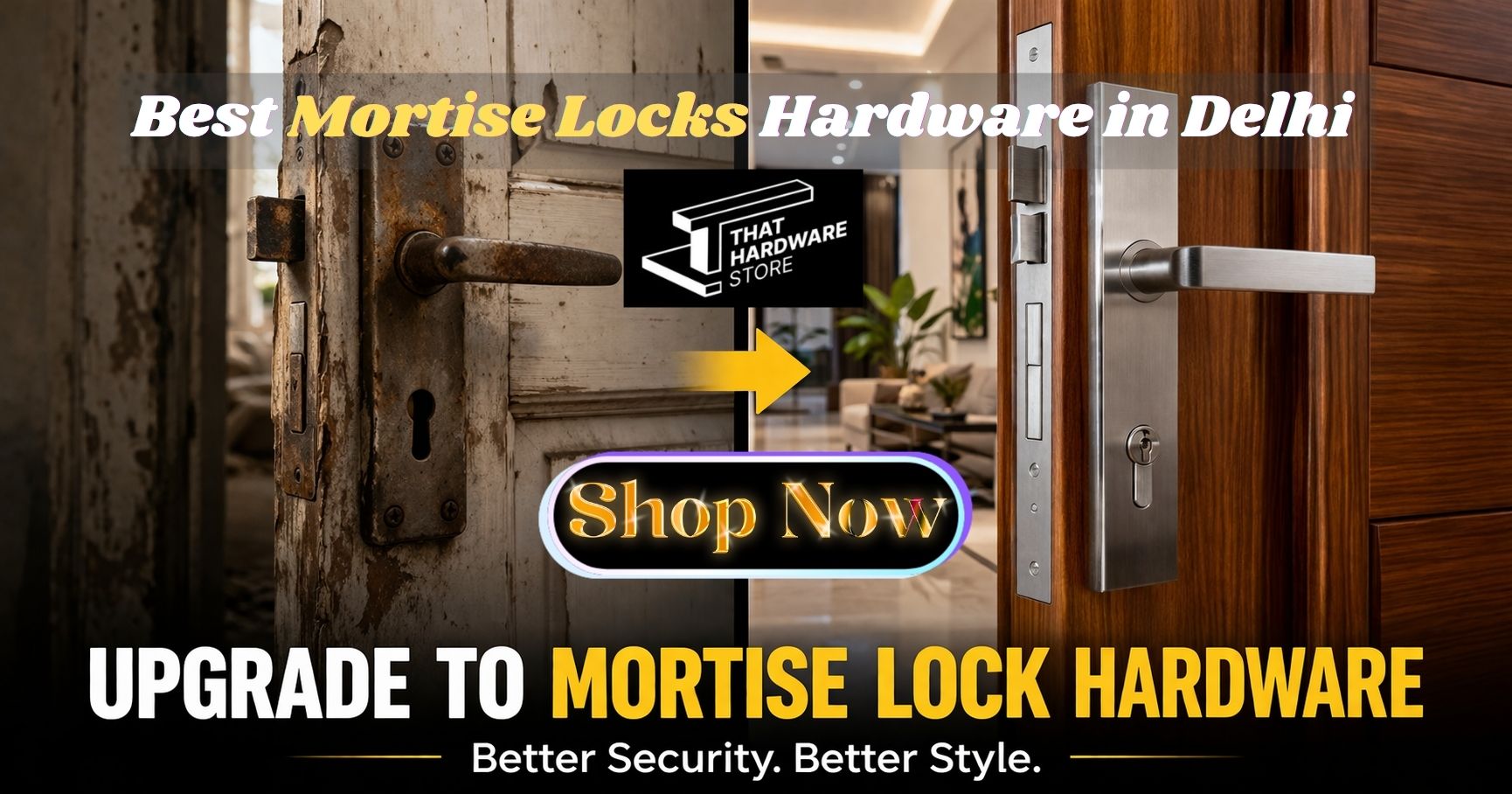 Premium mortise lock hardware installed on modern main door in Delhi for home security