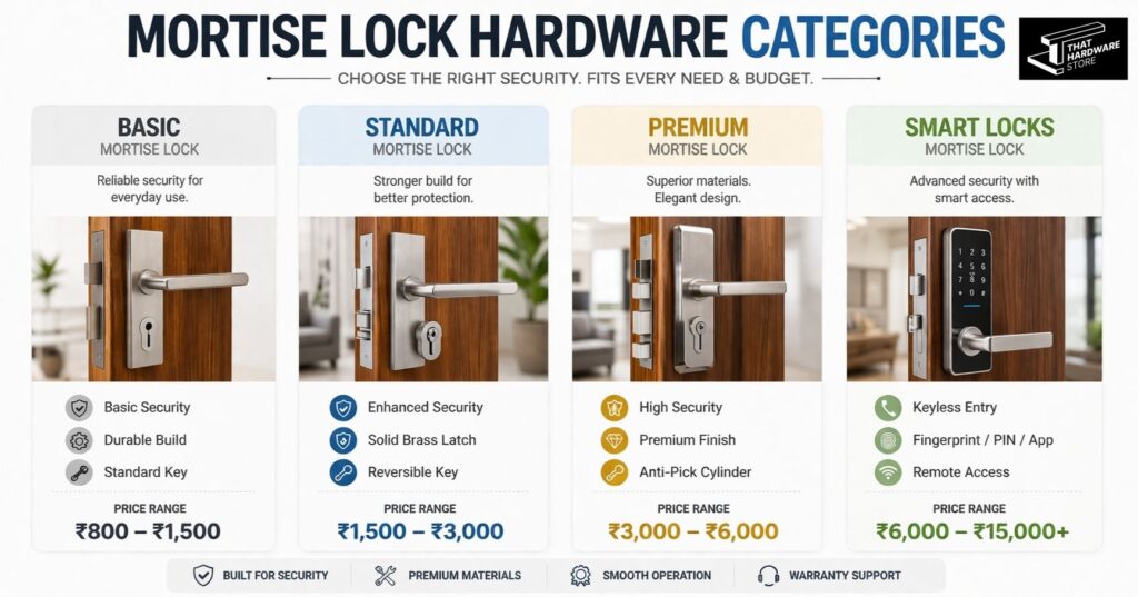 Mortise lock hardware price comparison in India from basic to premium locks