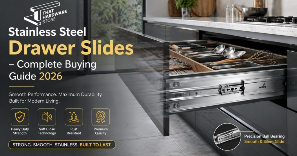 Premium modular kitchen drawer with stainless steel drawer slides and soft close telescopic mechanism