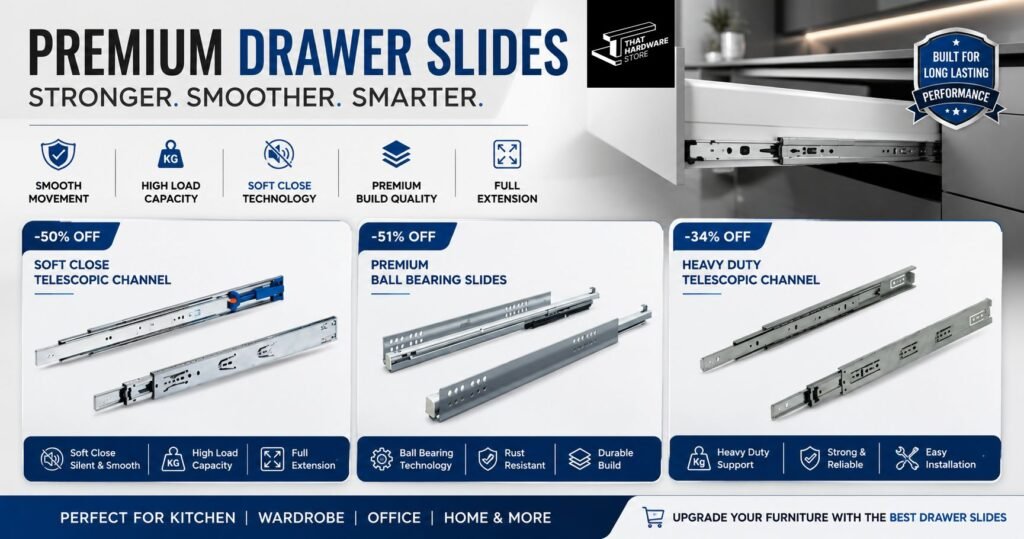 Drawer channel price in India – premium soft close kitchen drawer system with smooth full extension
