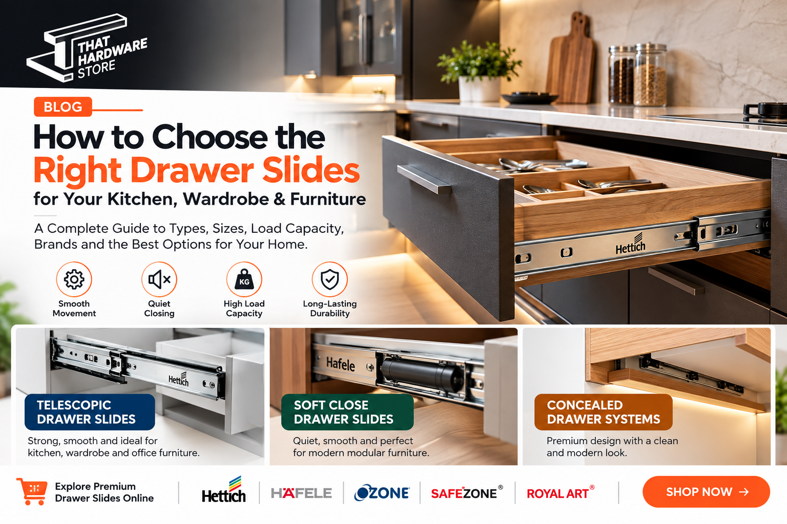 Drawer slides online for kitchen, wardrobe and furniture