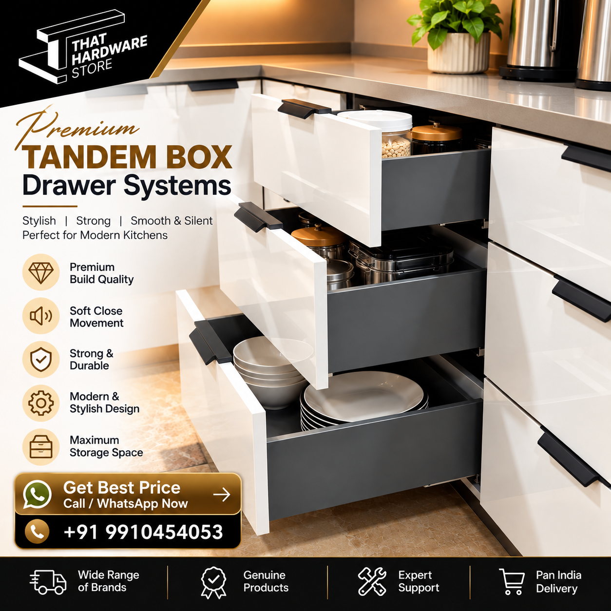 Tandem box drawer systems for modern modular kitchen storage