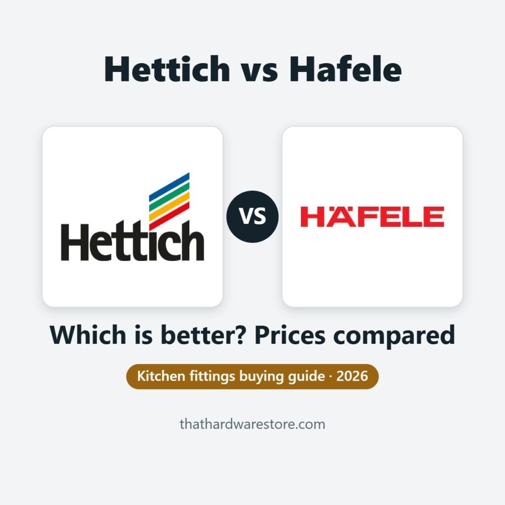 Hettich vs Hafele logos side by side: which is better, prices compared