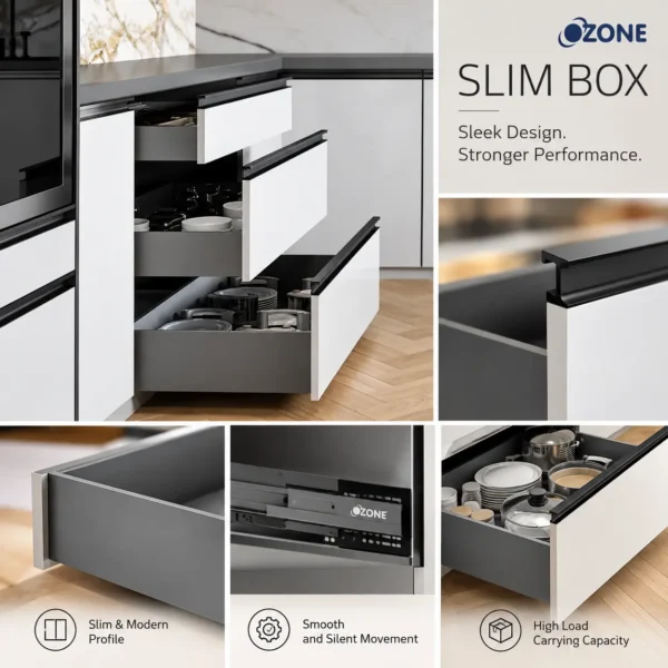 Ozone slim box drawer system in modular kitchen