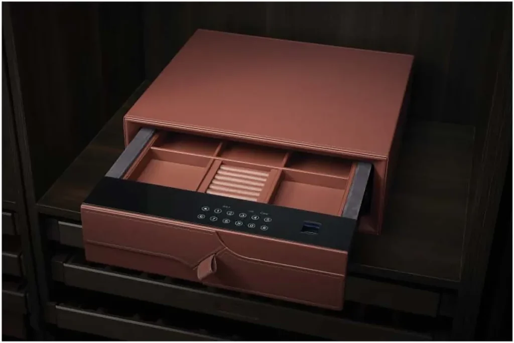 Leather jewellery locker drawer with password keypad